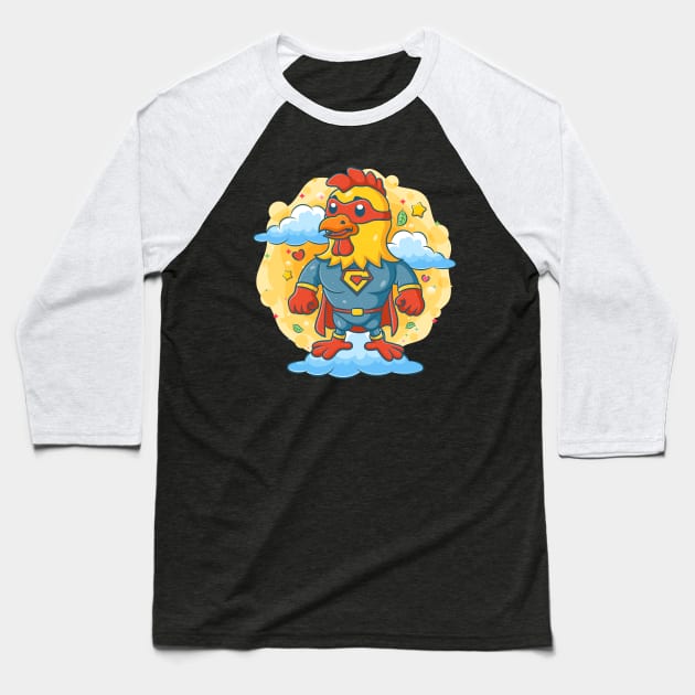 Rooster wearing superheroes costume Baseball T-Shirt by Mako Design 